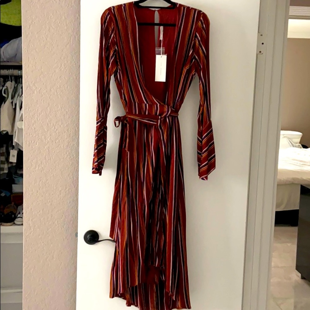 Striped long sleeve wrap dress